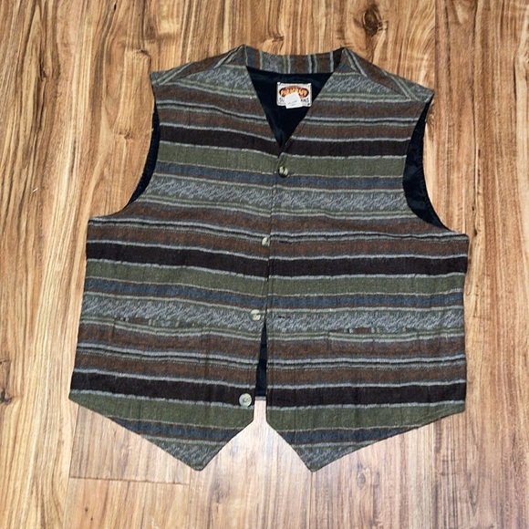Paragraff Clothing vest womens mens large   wool blend green brown stripe Aztec - Picture 1 of 7